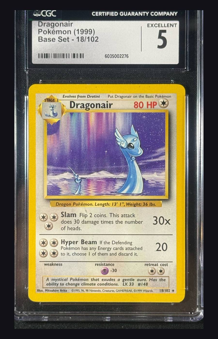 Dragonair Base Set Unlimited 18/102 — CGC Excellent 5 — Cert 6035002276
